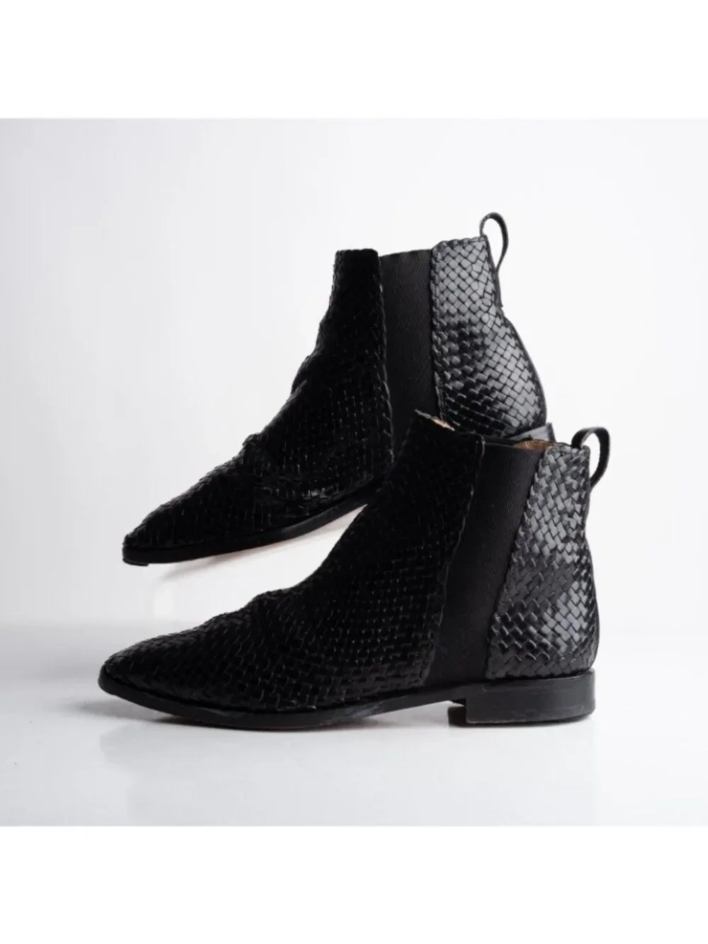 Charles Jourdan Vintage Ankle boots Mens Leather Woven Black Braided US 8 EU 42